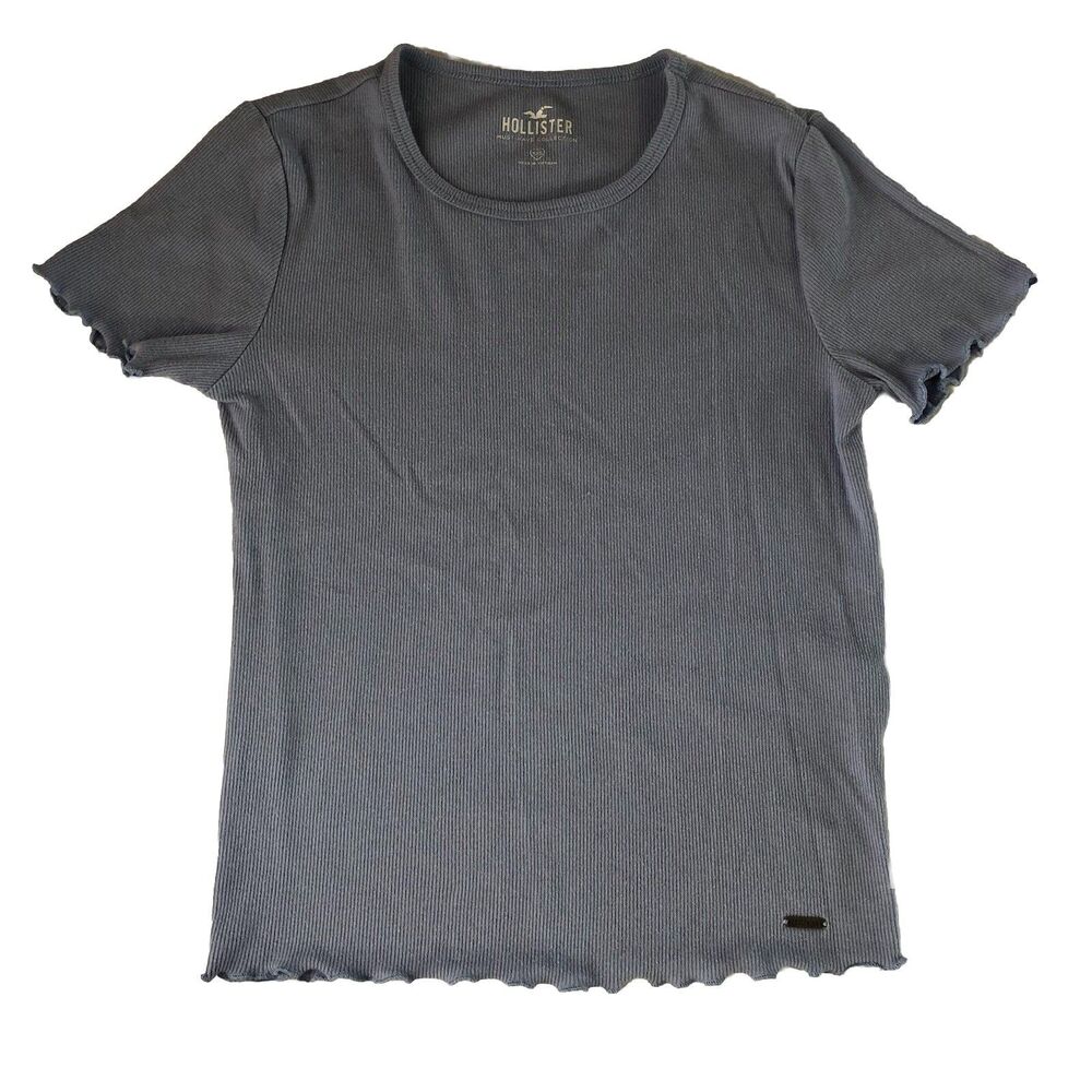 Hollister Juniors Ribbed Lettuce Edge Baby Tee Periwinkle Size XXS